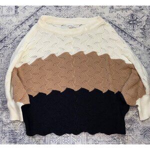 Chic Soul Colorblock Knit Sweater Womens Size 2X Crochet Top Beige/Black/White